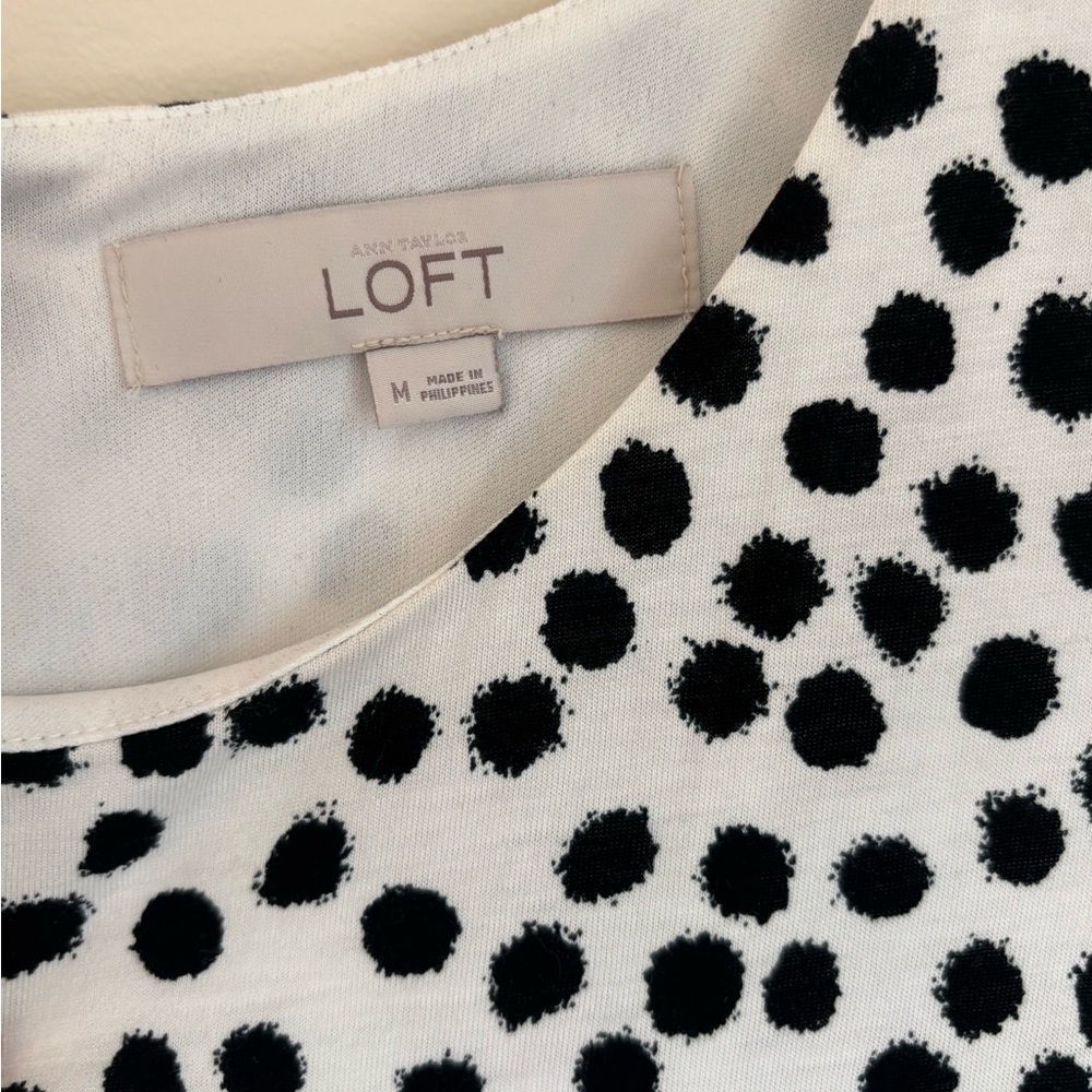 LOFT Black & White Polka Dot Retro Midi Dress Classic Modest Career Size M - Picture 7 of 7